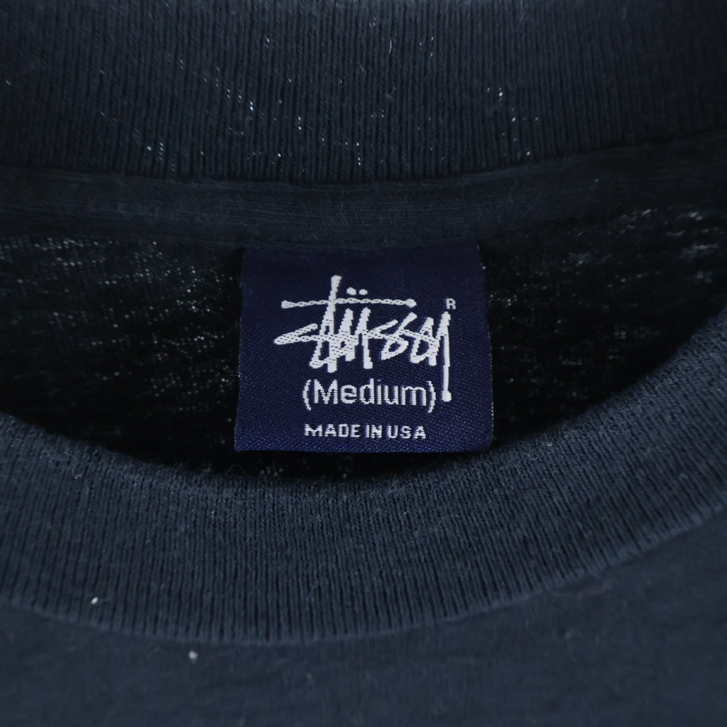 STUSSY(ステューシー) 90s OLD Wave Graphic L/S Tee 波デザイン ロングスリーブTシャツ 長袖 ロンT カットソー 紺タグ USA製 ブラック