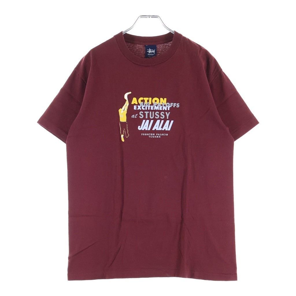 STUSSY(ステューシー) 90s OLD JAI ALAI Tee ハイ ライ 両面プリント 半袖Tシャツ カットソー 紺タグ バーガンディ