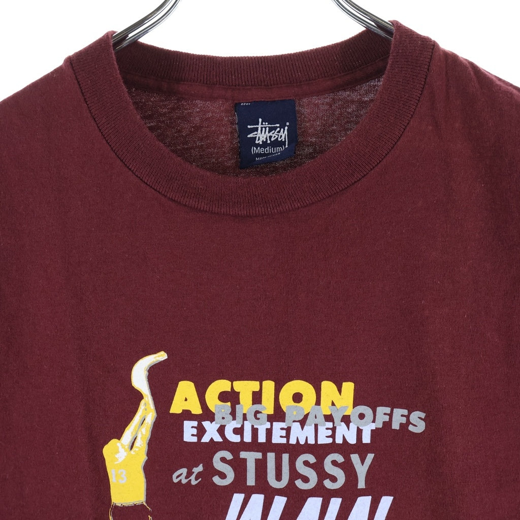 STUSSY(ステューシー) 90s OLD JAI ALAI Tee ハイ ライ 両面プリント 半袖Tシャツ カットソー 紺タグ バーガンディ