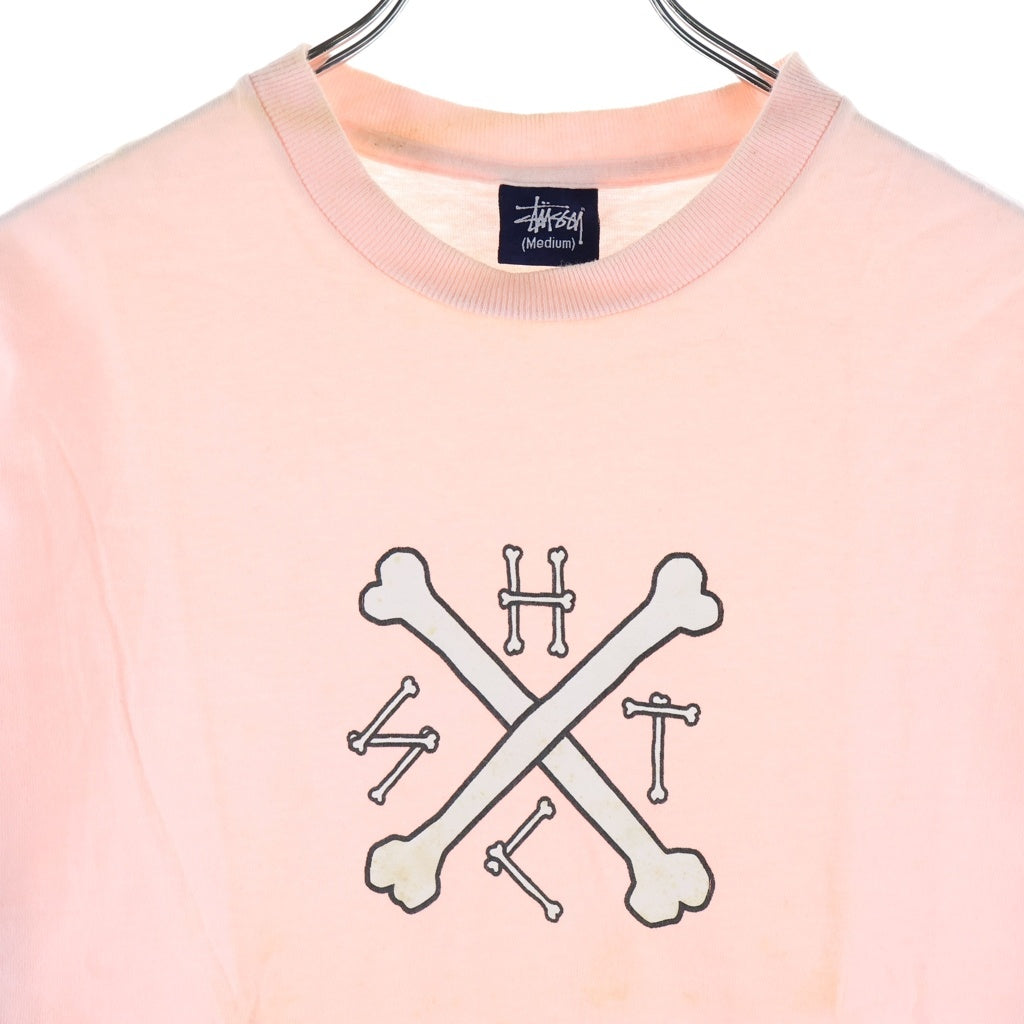 STUSSY(ステューシー) 90s OLD Cross Bone Tee クロスボーン 半袖プリントTシャツ カットソー 紺タグ ピンク