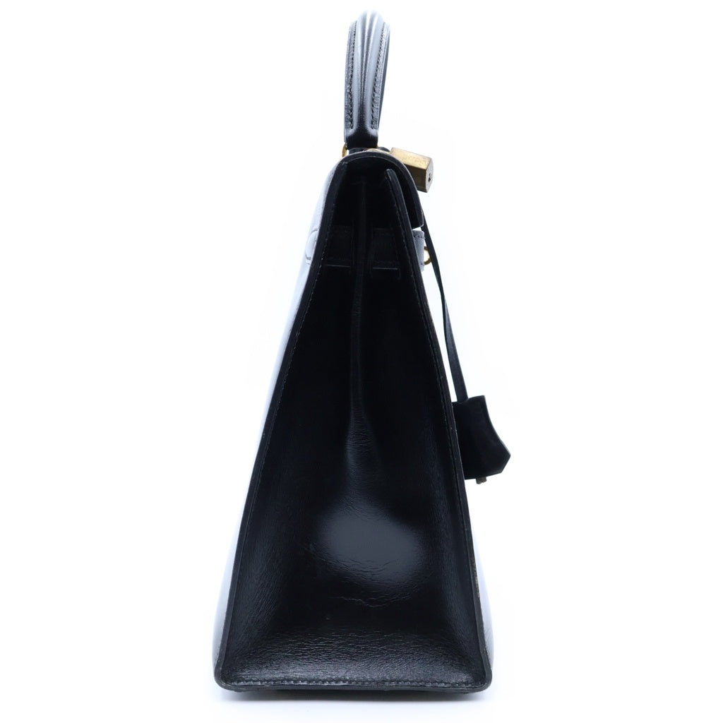 HERMES(エルメス) ケリー 32 ハンドバッグ ショルダーバッグ 2way ゴールド金具 〇T刻印 ボックスカーフ ブラック レディース