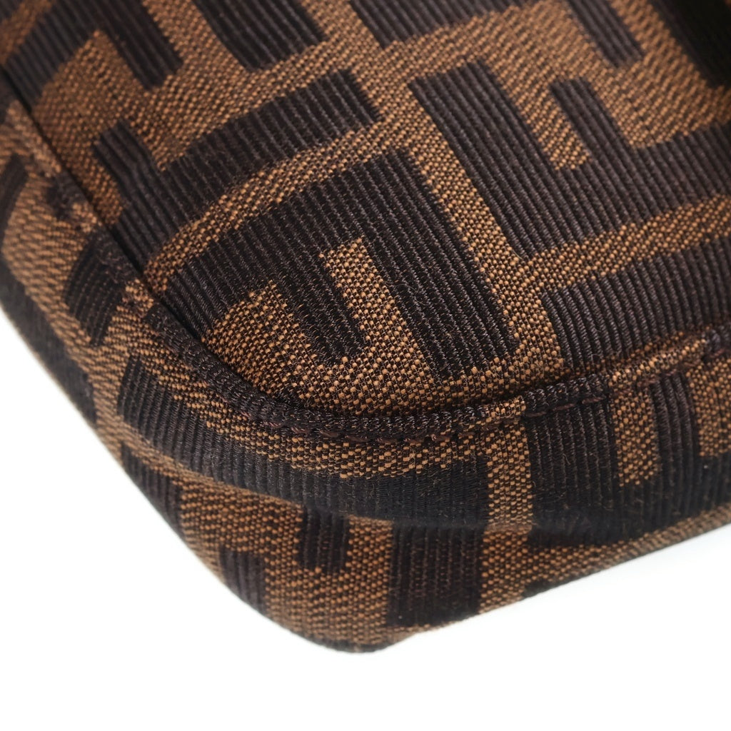 FENDI(フェンディ) ズッカ マンマバケット ワンショルダーバッグ ブラウン レザー×キャンバス シルバー金具 レディース