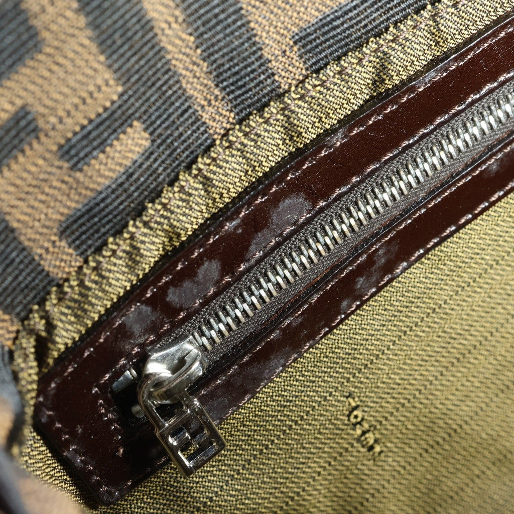 FENDI(フェンディ) ズッカ マンマバケット ワンショルダーバッグ ブラウン レザー×キャンバス シルバー金具 レディース