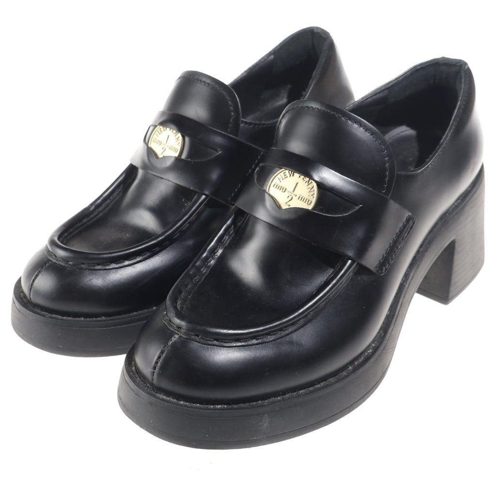 miumiu(ミュウミュウ) 厚底コインローファー ブラック ブラッシュドレザー レディース