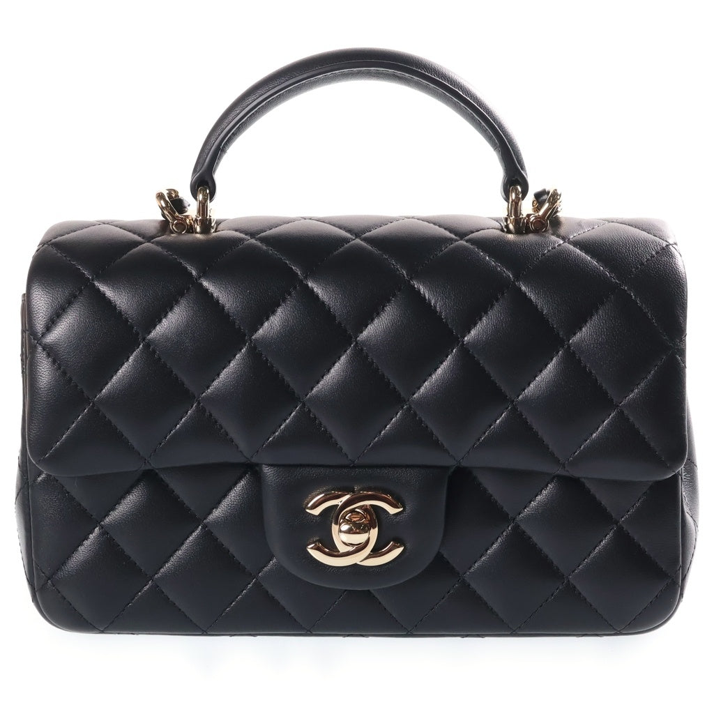 CHANEL(シャネル) マトラッセ20 トップハンドル 2WAY ハンドバッグ ショルダーバッグ ブラック ラムスキン ゴールド金具 プレート AS2431 レディース