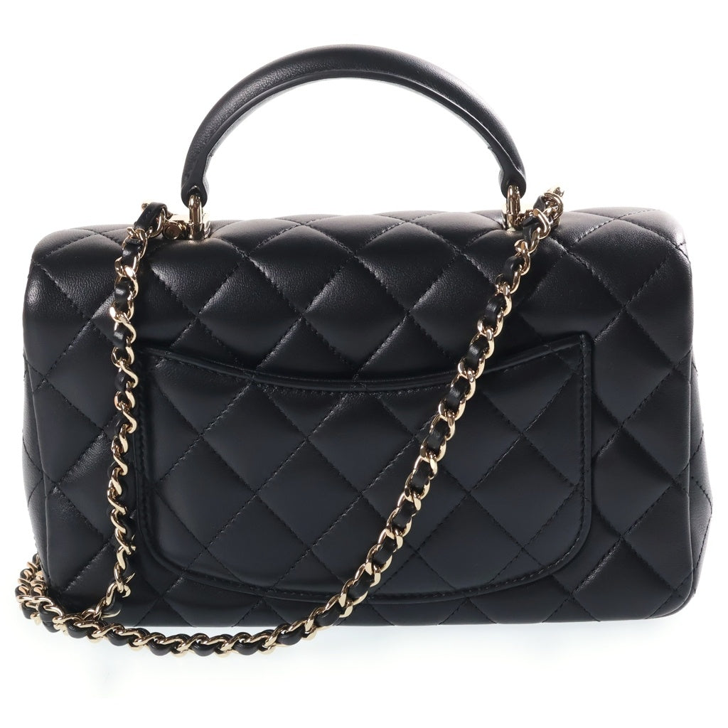 CHANEL(シャネル) マトラッセ20 トップハンドル 2WAY ハンドバッグ ショルダーバッグ ブラック ラムスキン ゴールド金具 プレート AS2431 レディース