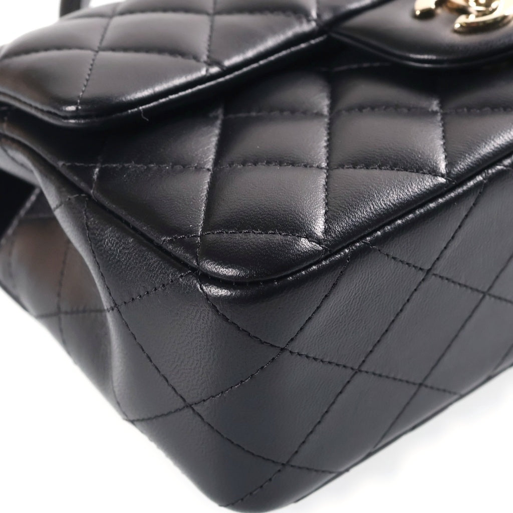 CHANEL(シャネル) マトラッセ20 トップハンドル 2WAY ハンドバッグ ショルダーバッグ ブラック ラムスキン ゴールド金具 プレート AS2431 レディース