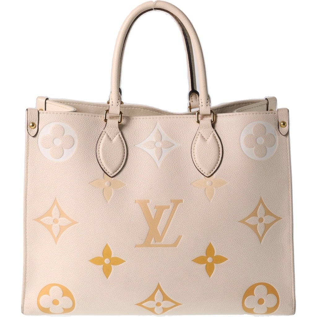 LOUIS VUITTON(ルイヴィトン) モノグラム・アンプラント オンザゴーMM ハンドバッグ クレームサフラン ベージュ レザー M45717 ゴールド金具 レディース
