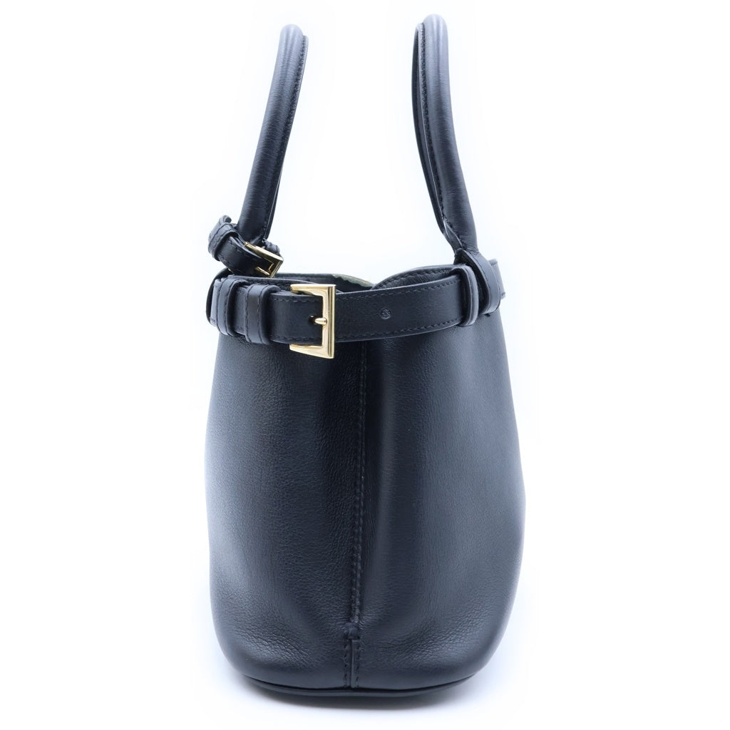 PRADA(プラダ) バックル ダブルベルト付 スモール ハンドバッグ 2WAY ソフトグレインレザー ブラック 1BA418 レディース