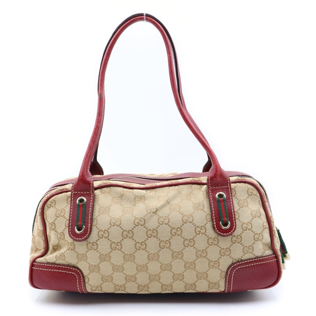 GUCCI(グッチ) プリンシー ミニボストンバッグ ハンドバッグ ベージュ×レッド キャンバス×レザー 161720 ゴールド金具 レディース