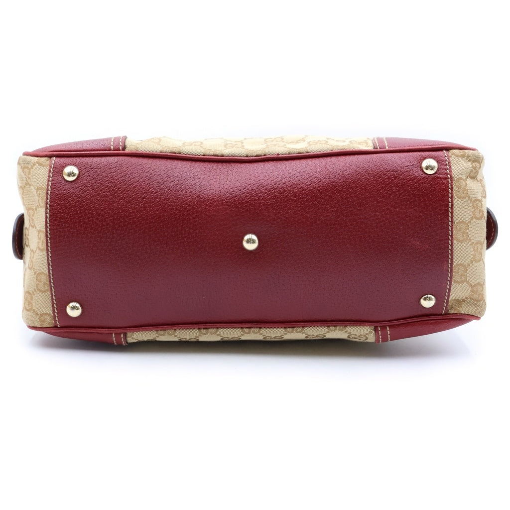 GUCCI(グッチ) プリンシー ミニボストンバッグ ハンドバッグ ベージュ×レッド キャンバス×レザー 161720 ゴールド金具 レディース