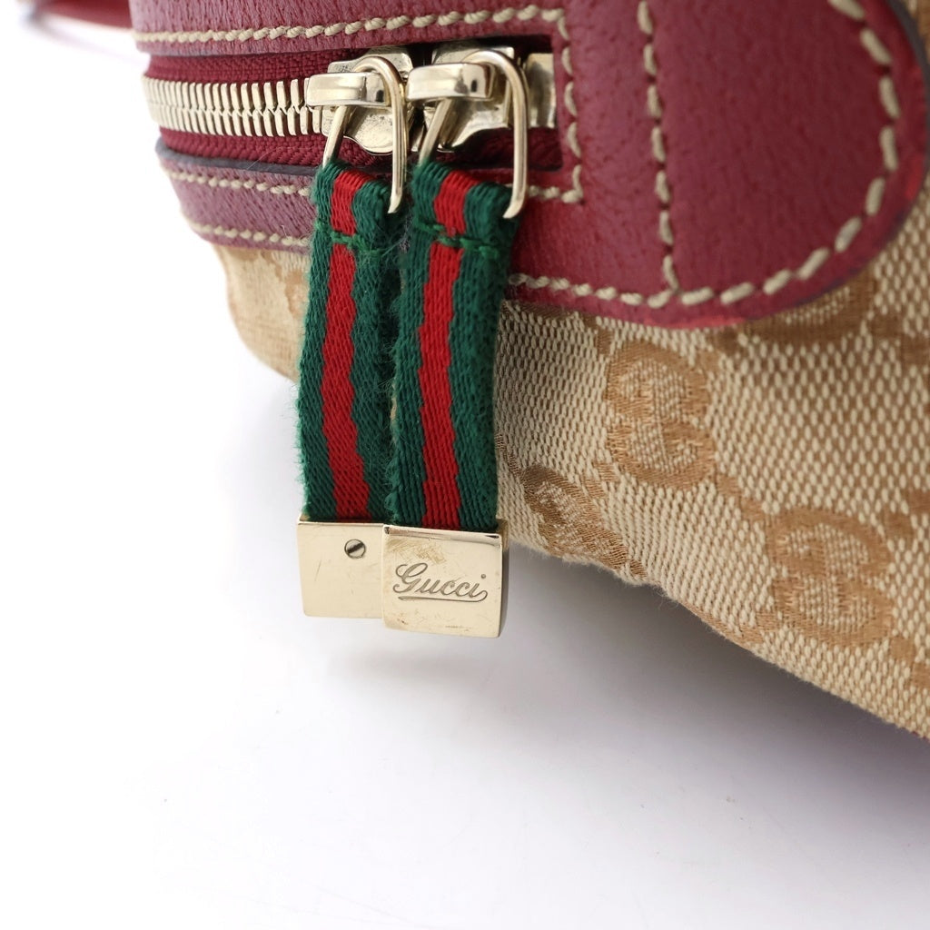 GUCCI(グッチ) プリンシー ミニボストンバッグ ハンドバッグ ベージュ×レッド キャンバス×レザー 161720 ゴールド金具 レディース