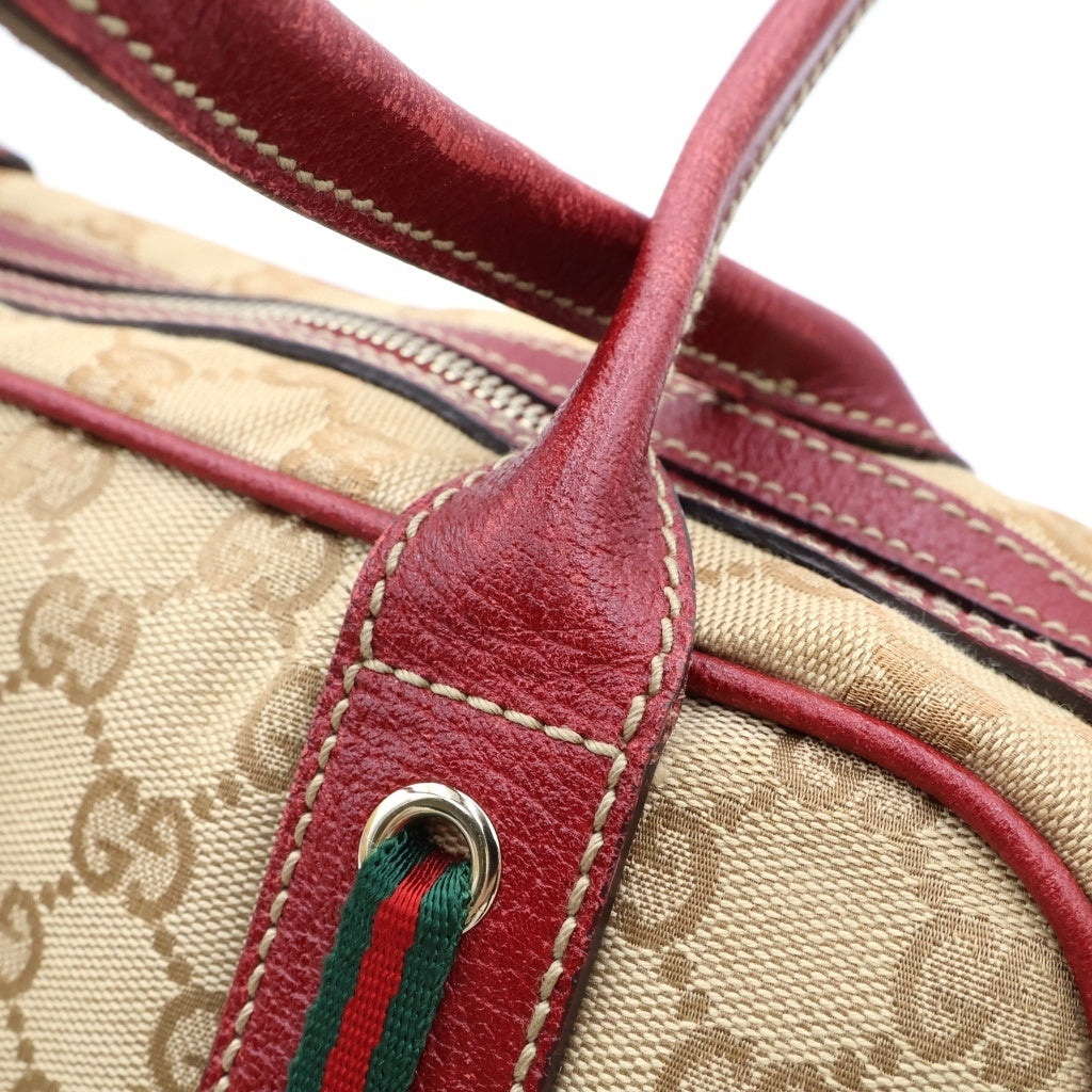 GUCCI(グッチ) プリンシー ミニボストンバッグ ハンドバッグ ベージュ×レッド キャンバス×レザー 161720 ゴールド金具 レディース