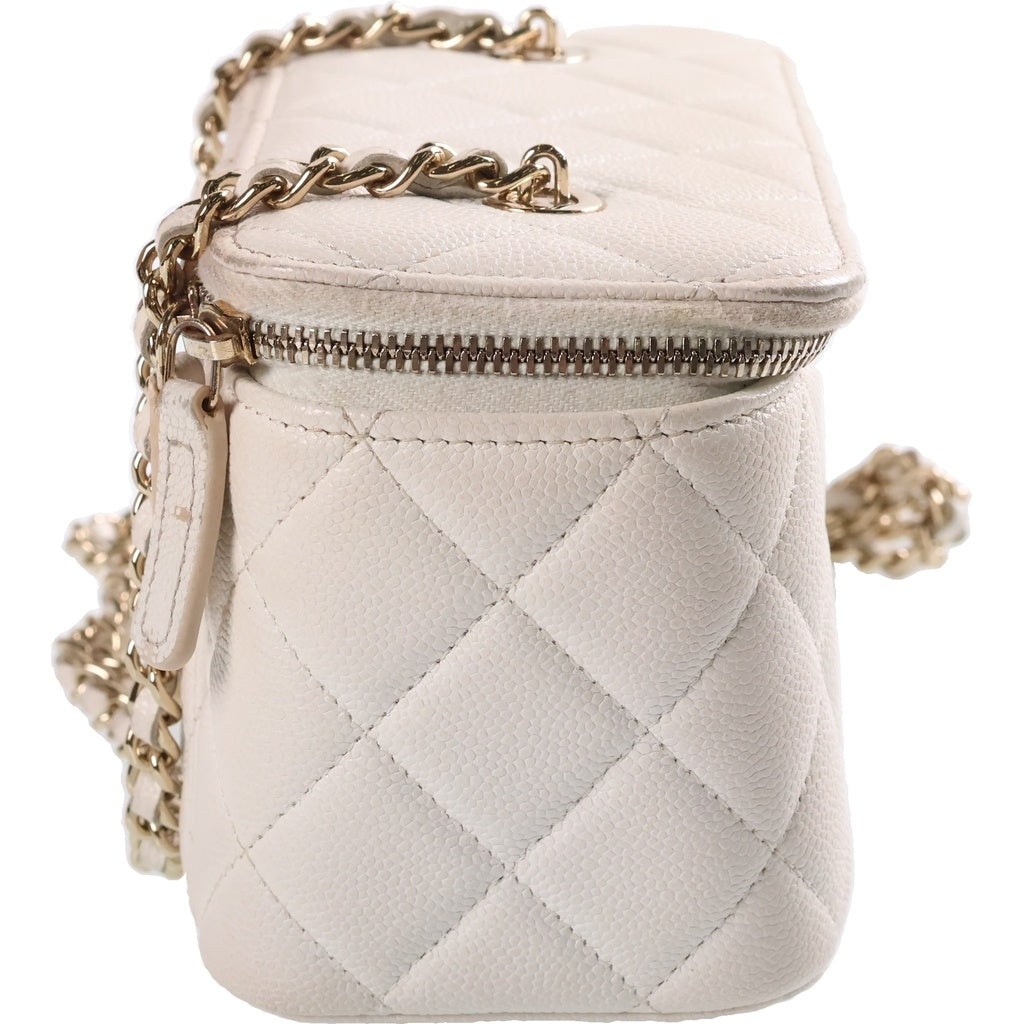 CHANEL(シャネル) ココマーク バニティ チェーンショルダーバッグ ホワイト キャビアスキン AP1341 ゴールド金具 レディース