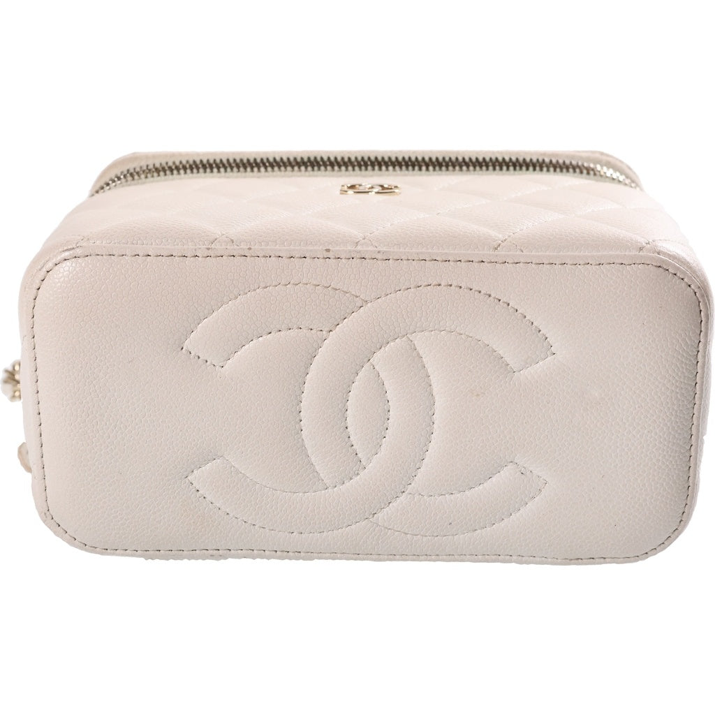 CHANEL(シャネル) ココマーク バニティ チェーンショルダーバッグ ホワイト キャビアスキン AP1341 ゴールド金具 レディース