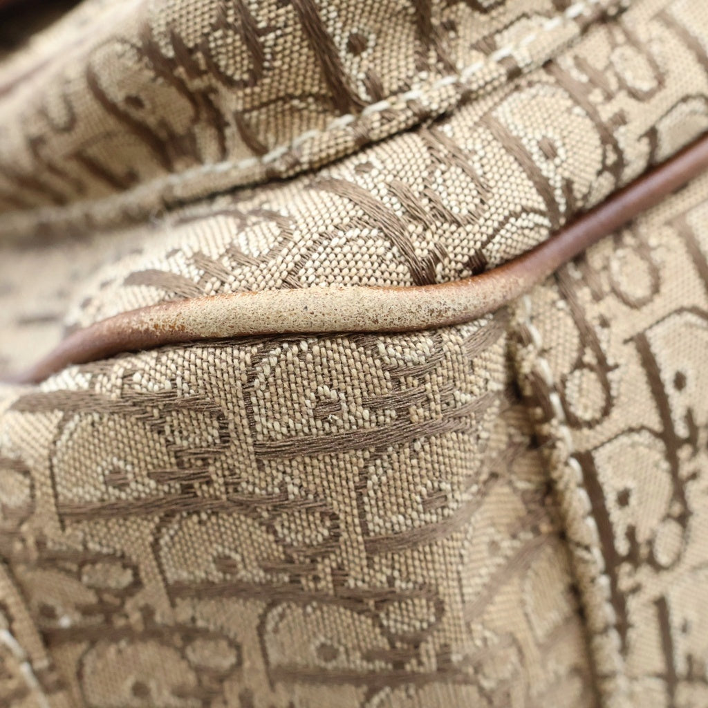 Christian Dior(クリスチャンディオール) トロッター ハンドバッグ ボストンバッグ ブラウンベージュ レザー×キャンバス ゴールド金具 レディース