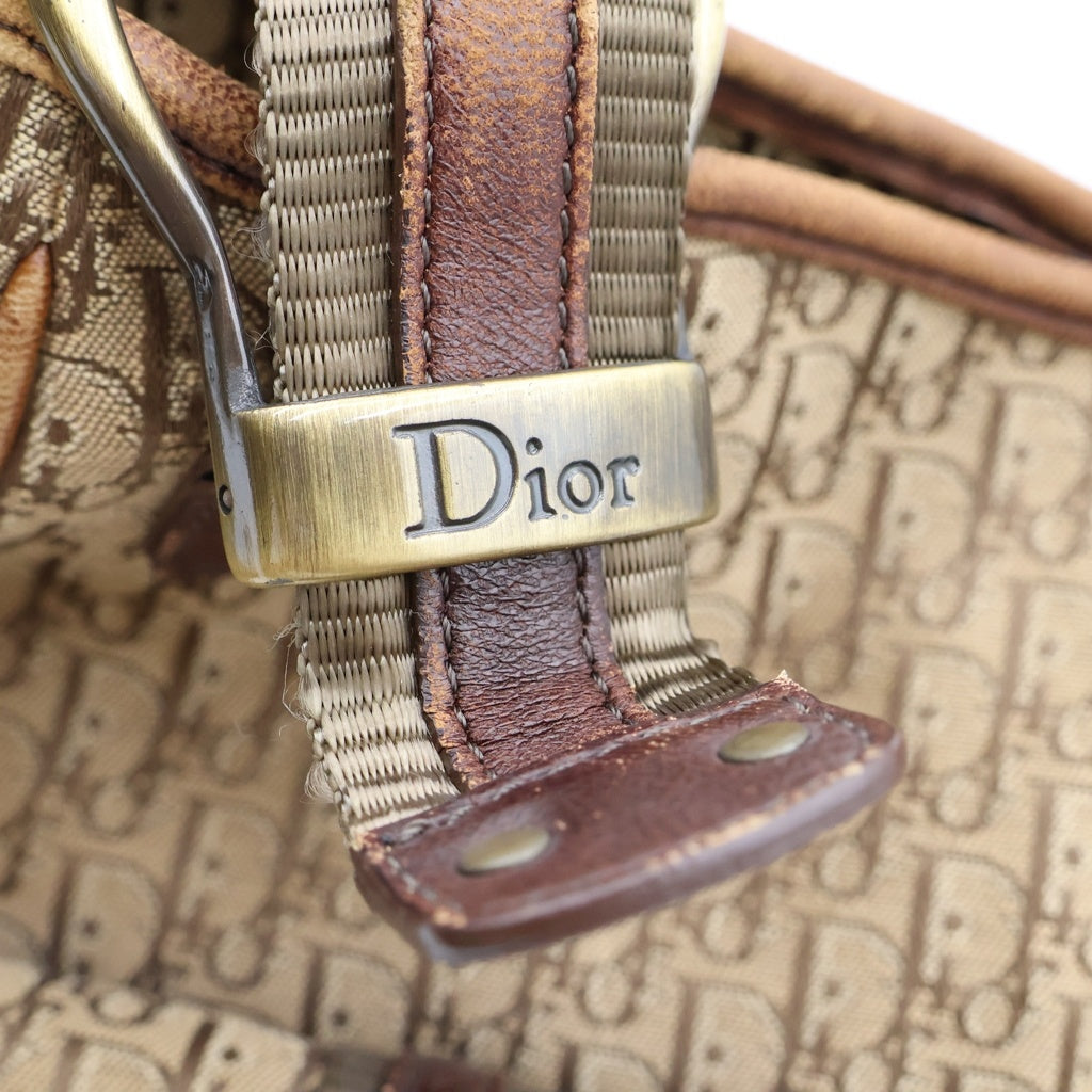 Christian Dior(クリスチャンディオール) トロッター ハンドバッグ ボストンバッグ ブラウンベージュ レザー×キャンバス ゴールド金具 レディース