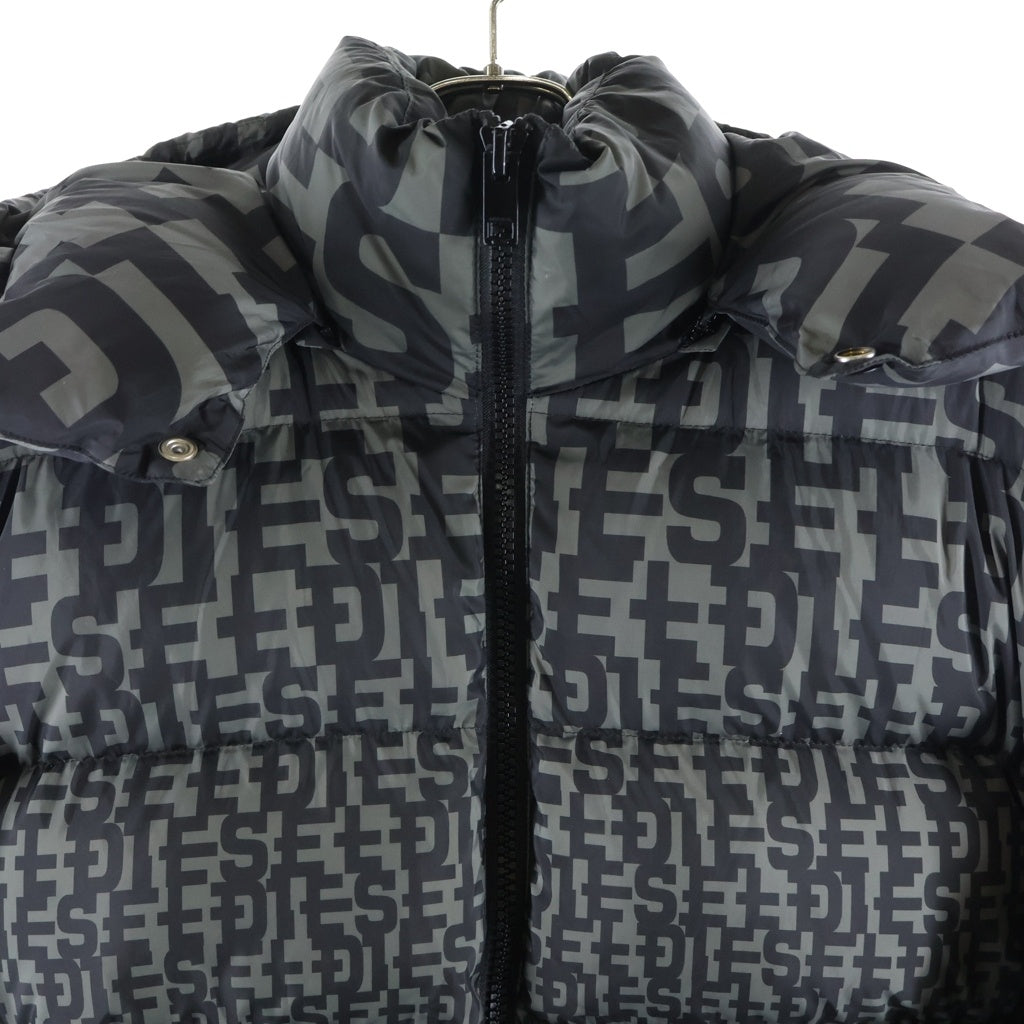 DIESEL(ディーゼル) フード付き総柄ダウンジャケット カーキ×ブラック A09093