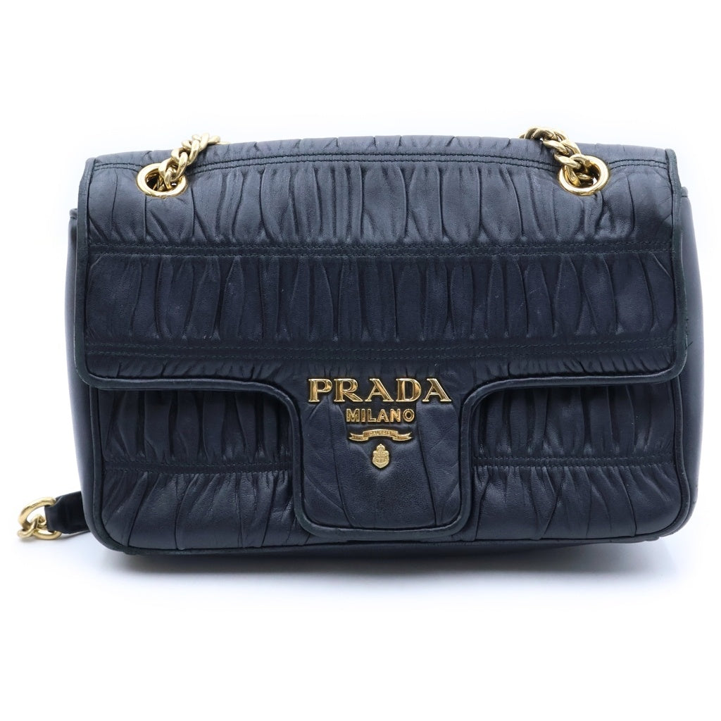 PRADA(プラダ) ナッパ ゴーフル ラムスキンチェーンショルダーバッグ ブラック 1BD140 レディース