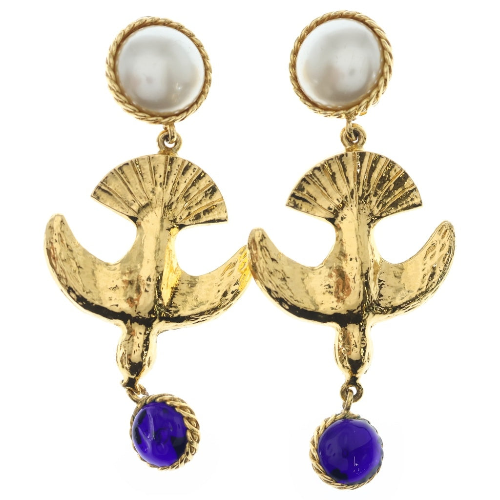 CHANEL(シャネル) グリポア ストーン バード イヤリング メタル ゴールド ラインストーン フェイクパール レディース