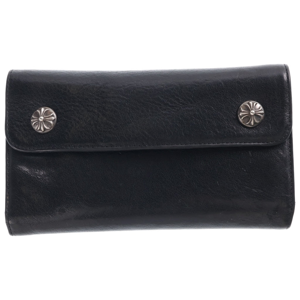 CHROME HEARTS(クロムハーツ) WAVE CROSS BALL ウェーブ クロスボールボタンレザーウォレット 長財布 カードケース ブラック