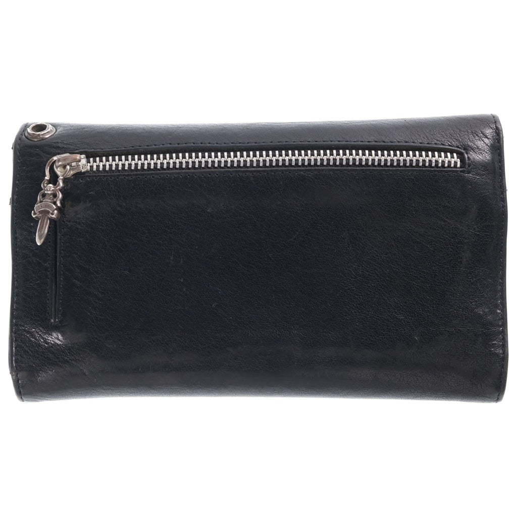 CHROME HEARTS(クロムハーツ) WAVE CROSS BALL ウェーブ クロスボールボタンレザーウォレット 長財布 カードケース ブラック