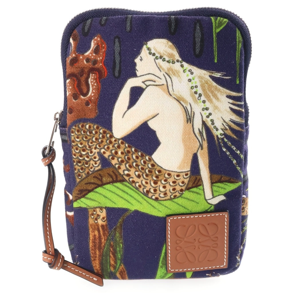 LOEWE(ロエベ) アナグラム マーメイド イビザ フォンポーチ ショルダーバッグ ネイビー×ベージュ キャンバス×レザー レディース