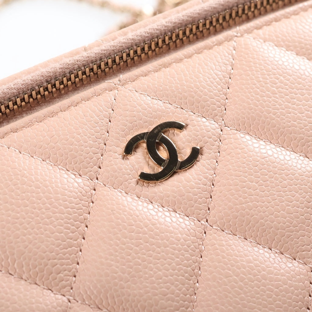 CHANEL(シャネル) バニティ ショルダーバッグ キャビアスキン ピンクベージュ ゴールド金具 レディース