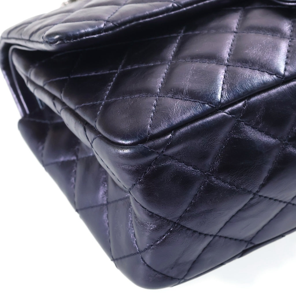 CHANEL(シャネル) マトラッセ2.55 ラージ WフラップWチェーン ショルダーバッグ シルバー金具 カーフスキン A37587 ネイビー レディース