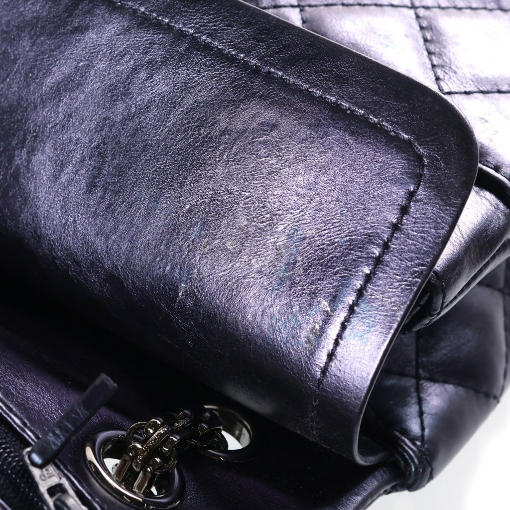 CHANEL(シャネル) マトラッセ2.55 ラージ WフラップWチェーン ショルダーバッグ シルバー金具 カーフスキン A37587 ネイビー レディース