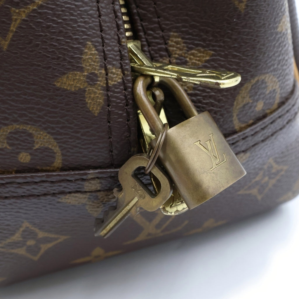 LOUIS VUITTON(ルイヴィトン) モノグラム ドーヴィル ハンドバッグ ブラウン レザー×PVC M47270 ゴールド金具 レディース