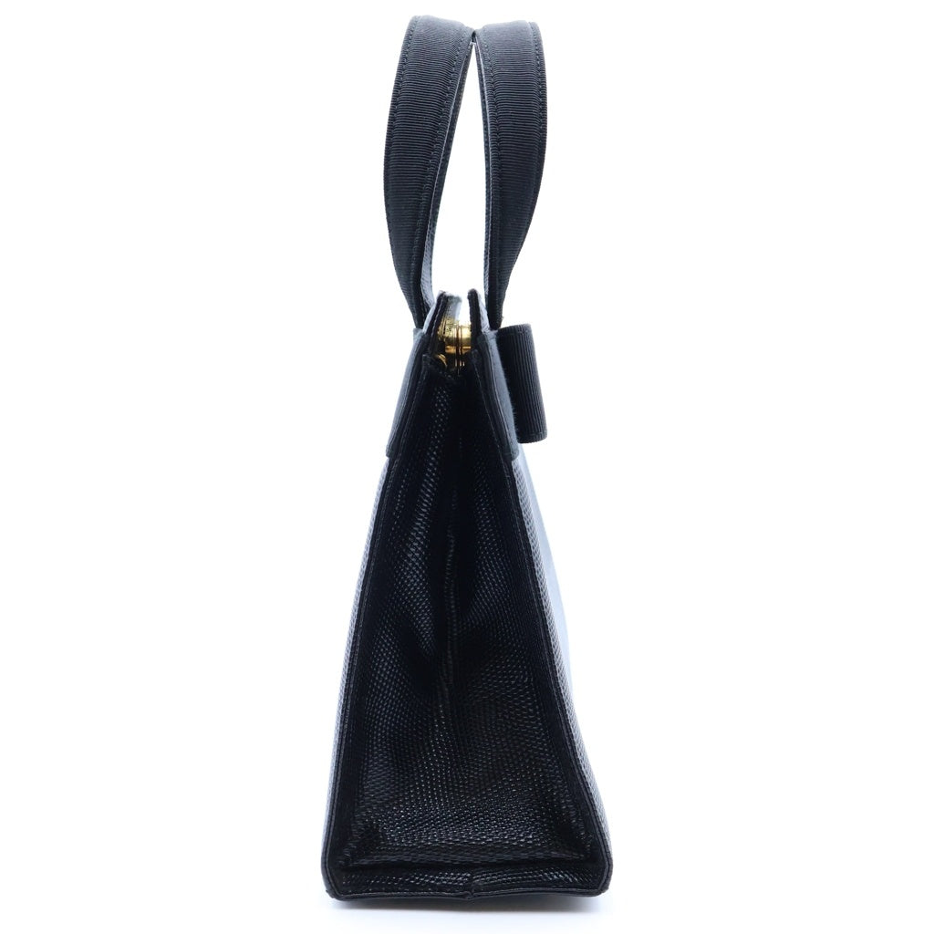 Salvatore Ferragamo(サルヴァトーレ フェラガモ) ヴァラリボン 型押しレザー 2WAY ハンド ショルダーバッグ ゴールド金具 ブラック レディース