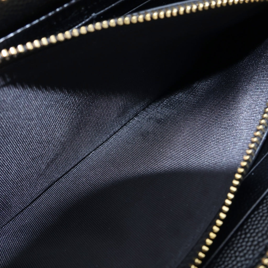 SAINT LAURENT PARIS(サンローランパリ) カサンドラ ロゴプレート Vステッチ レザー ラウンドファスナー ロングウォレット 長財布 ブラック ゴールド金具 358094 レディース