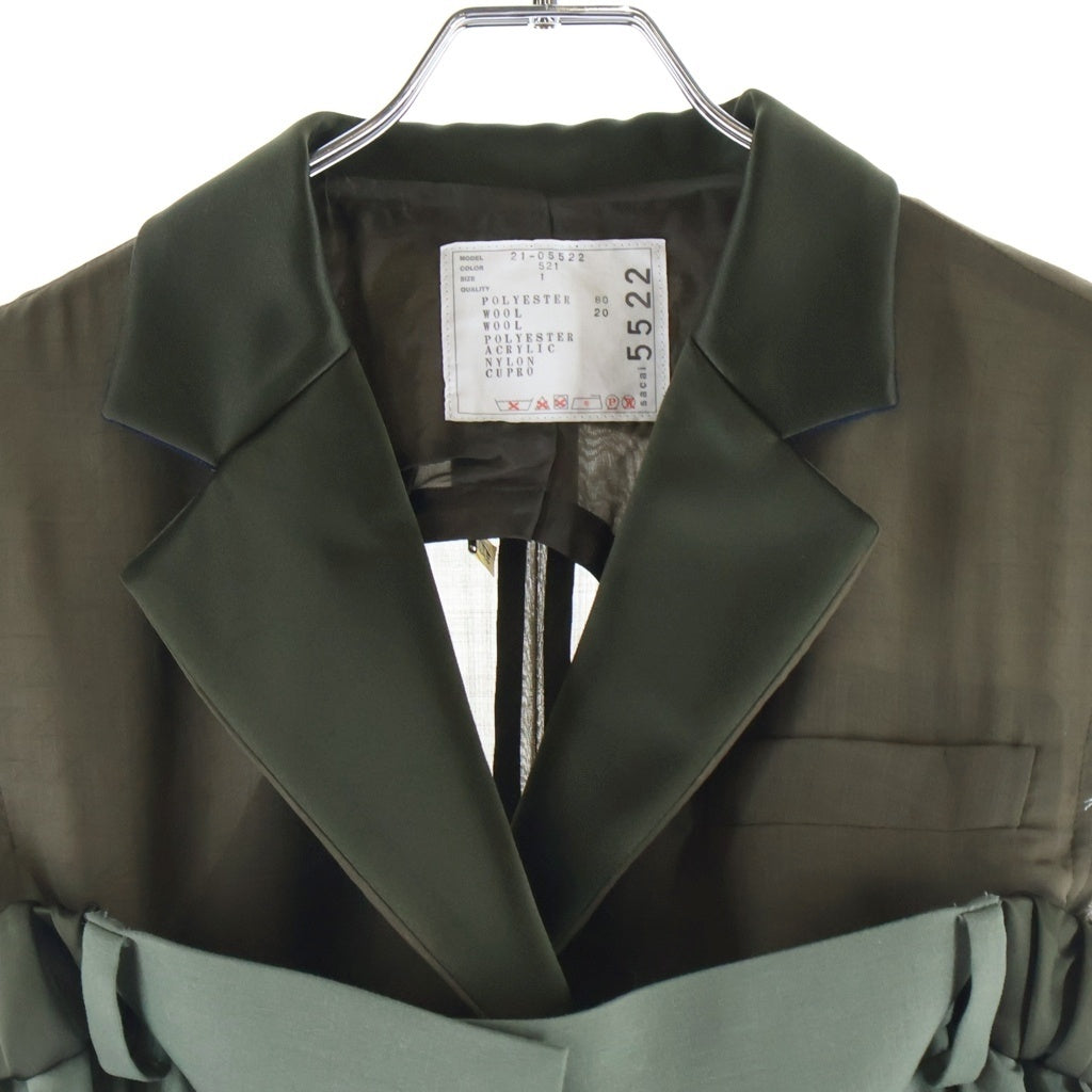 Sacai(サカイ) Suiting Dress スーチングドレス ドッキング バックギャザー ワンピース カーキ グリーン 21-05522 レディース