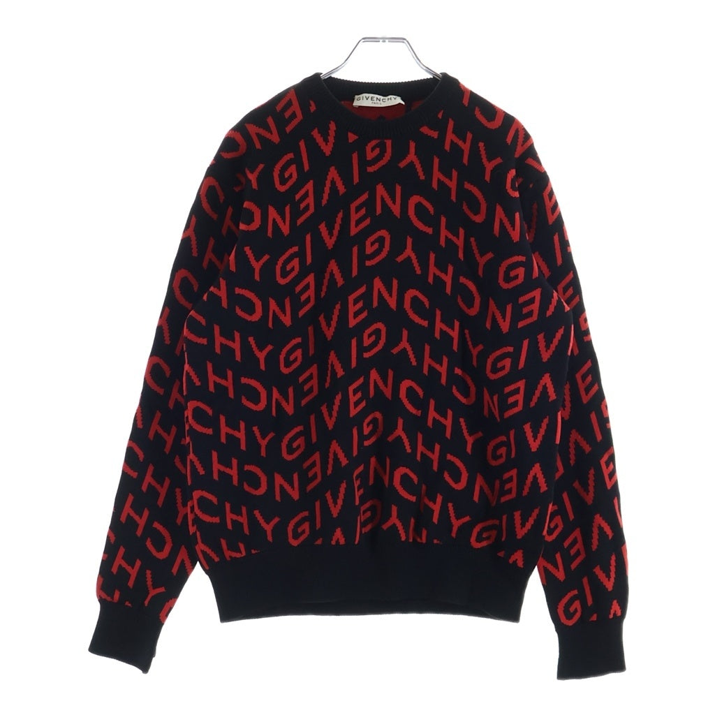 GIVENCHY(ジバンシィ) 総柄ロゴクルーネックニットセーター ブラック×レッド BM90EQ4Y7G