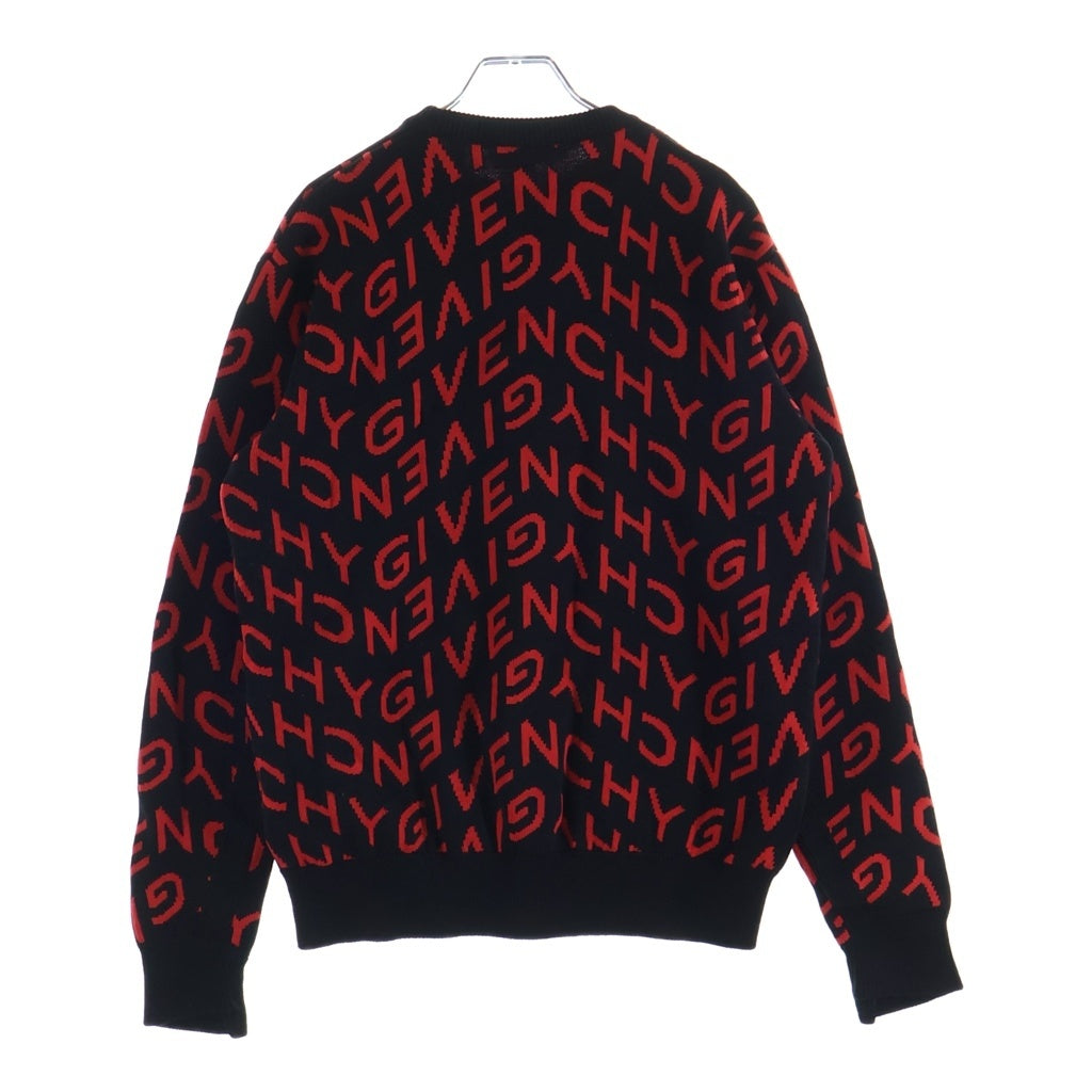 GIVENCHY(ジバンシィ) 総柄ロゴクルーネックニットセーター ブラック×レッド BM90EQ4Y7G