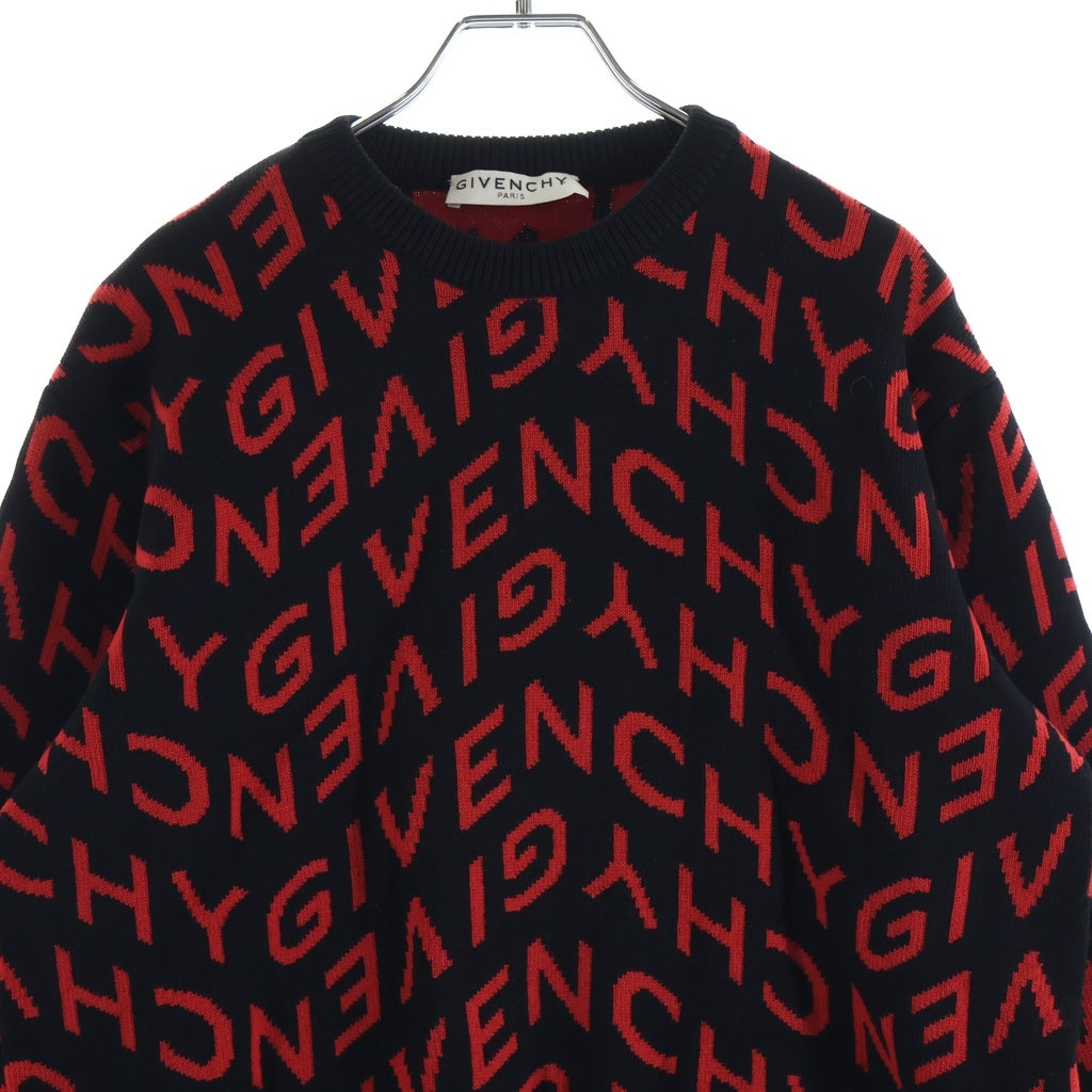 GIVENCHY(ジバンシィ) 総柄ロゴクルーネックニットセーター ブラック×レッド BM90EQ4Y7G