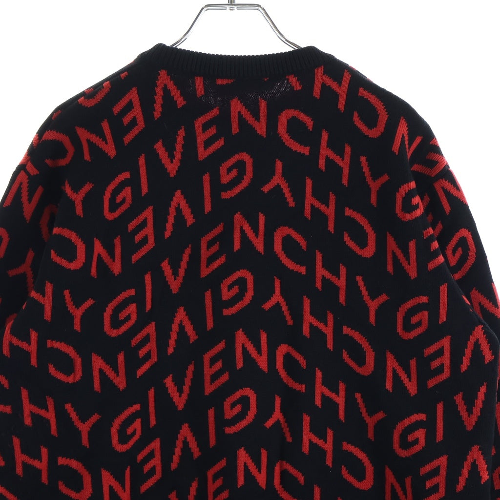 GIVENCHY(ジバンシィ) 総柄ロゴクルーネックニットセーター ブラック×レッド BM90EQ4Y7G