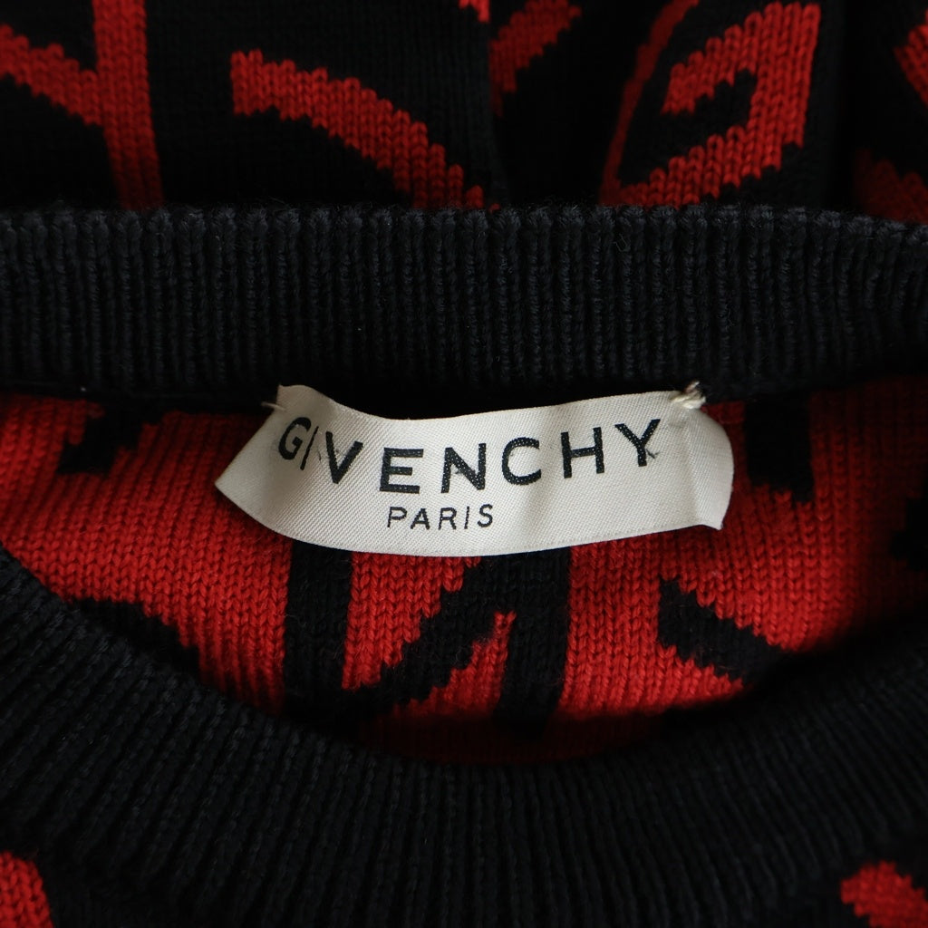 GIVENCHY(ジバンシィ) 総柄ロゴクルーネックニットセーター ブラック×レッド BM90EQ4Y7G