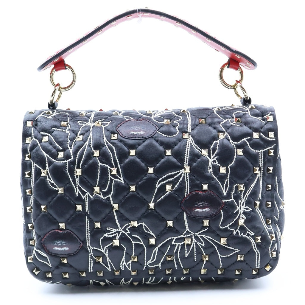 VALENTINO(ヴァレンティノ) ×UNDERCOVER ロックスタッド スパイク リップ ハンドバッグ ショルダーバッグ ブラック レザー レディース