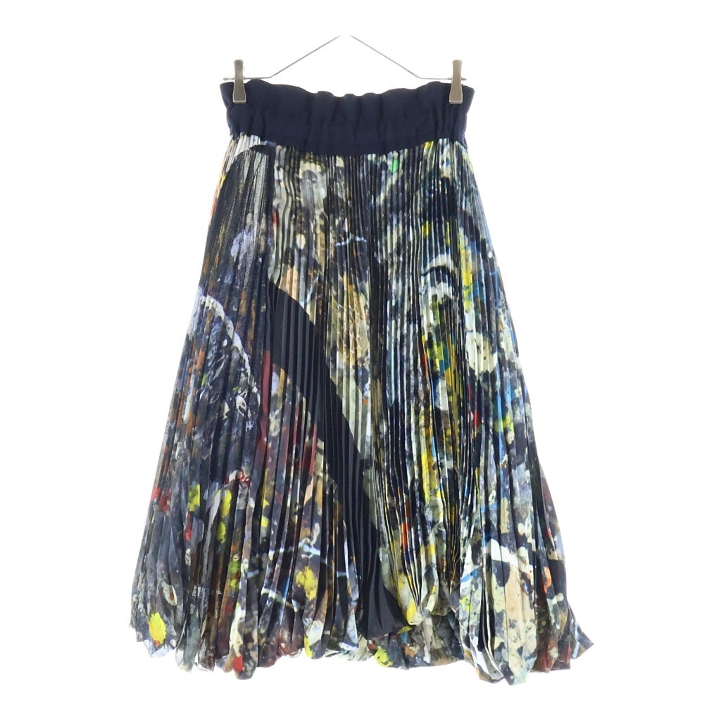 Sacai(サカイ) 19SS ×JacksonPollockStudio ジャクソンポロックスタジオ 総柄プリント プリーツ ミディアム スカート ブラック レディース 19-04678