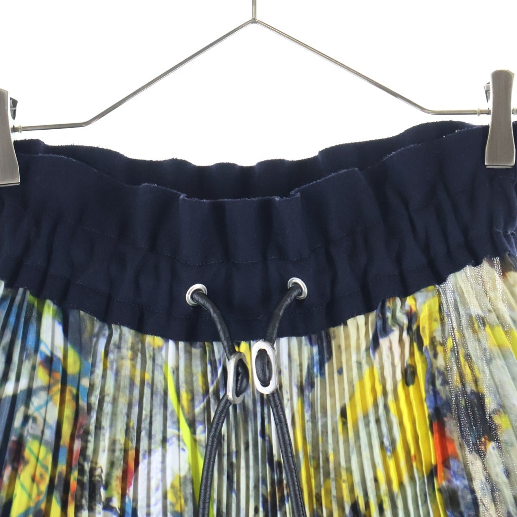 Sacai(サカイ) 19SS ×JacksonPollockStudio ジャクソンポロックスタジオ 総柄プリント プリーツ ミディアム スカート ブラック レディース 19-04678