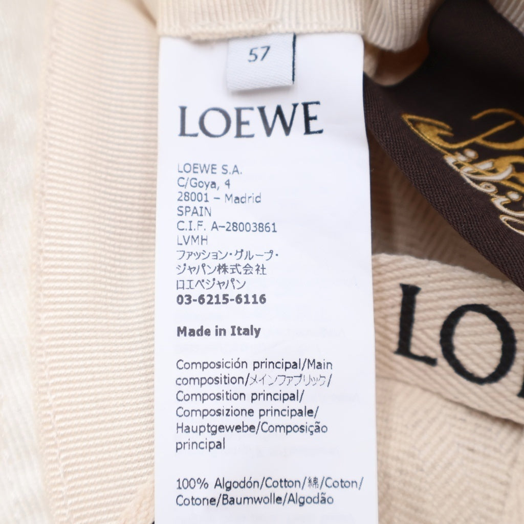 LOEWE(ロエベ) フィッシャーマン レザーロゴパッチ カットオフ デニム バケットハット 帽子 ホワイト K820HF1X25