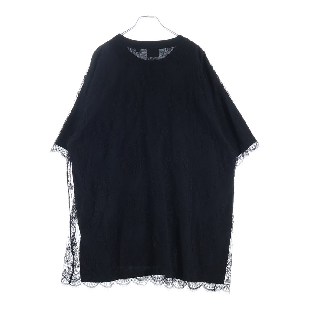 BURBERRY(バーバリー) レース オーバーレイ コーディネート ロゴプリント 半袖Tシャツ カットソー ブラック レディース 8042696
