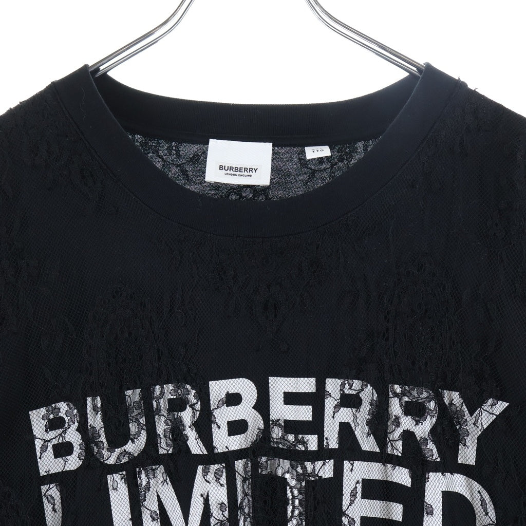 BURBERRY(バーバリー) レース オーバーレイ コーディネート ロゴプリント 半袖Tシャツ カットソー ブラック レディース 8042696