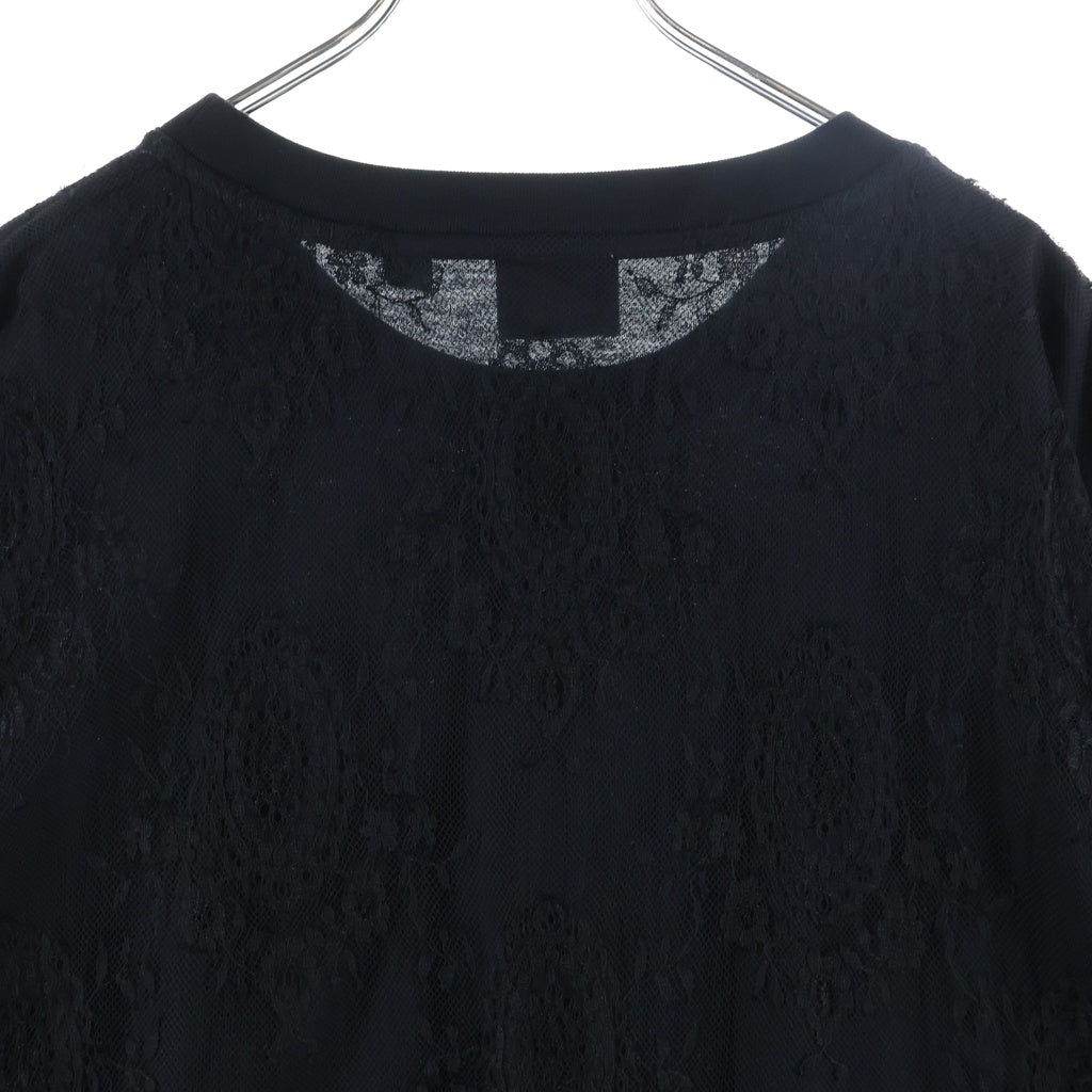 BURBERRY(バーバリー) レース オーバーレイ コーディネート ロゴプリント 半袖Tシャツ カットソー ブラック レディース 8042696