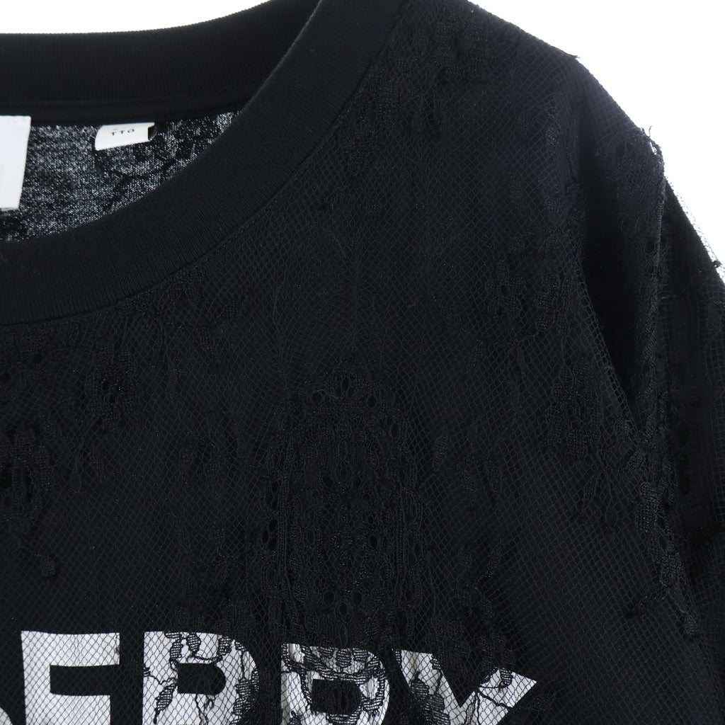 BURBERRY(バーバリー) レース オーバーレイ コーディネート ロゴプリント 半袖Tシャツ カットソー ブラック レディース 8042696