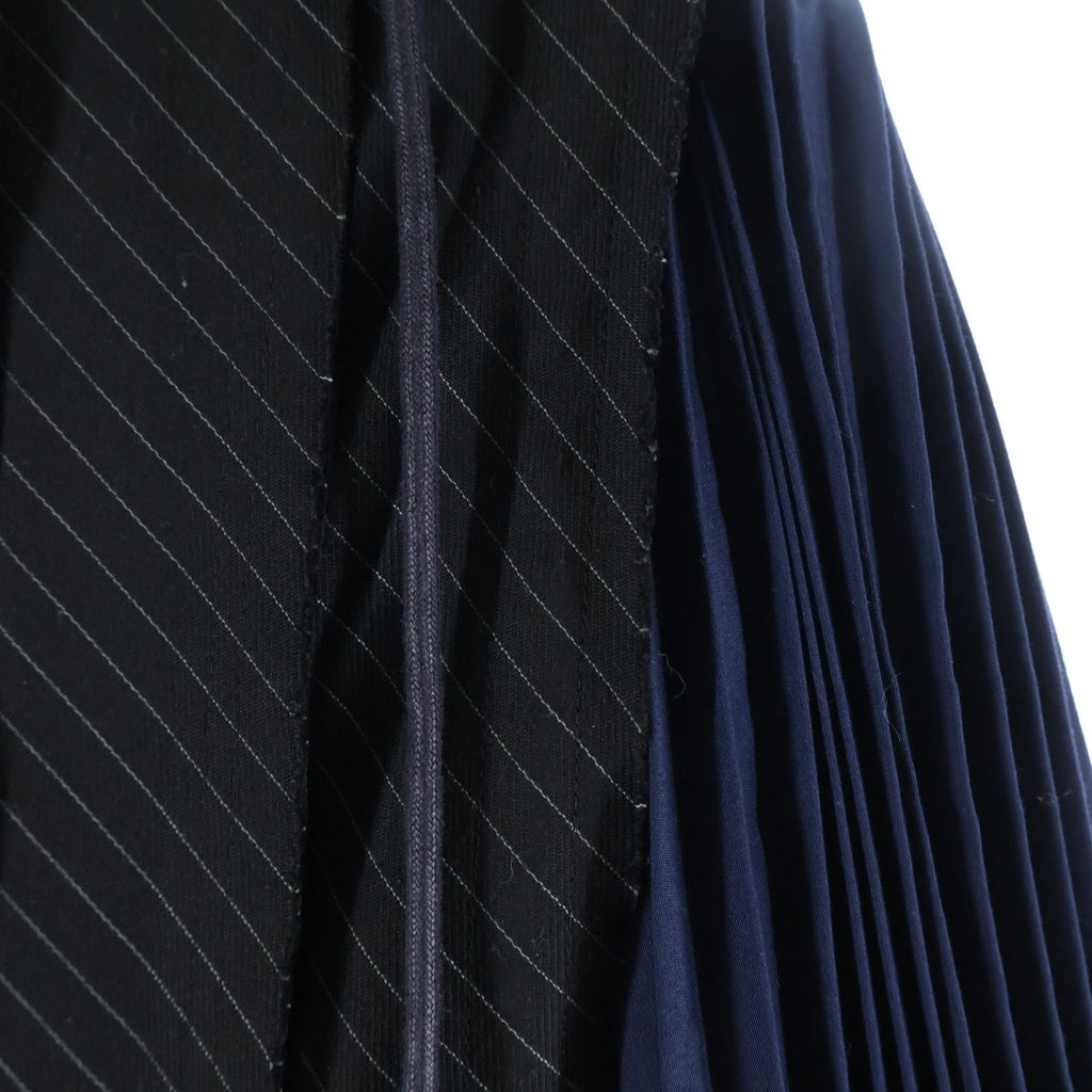 Sacai(サカイ) 19SS ドッキング プリーツ レザーベルト ラップ ミディアムスカート ネイビー/ブラック レディース 19-04257