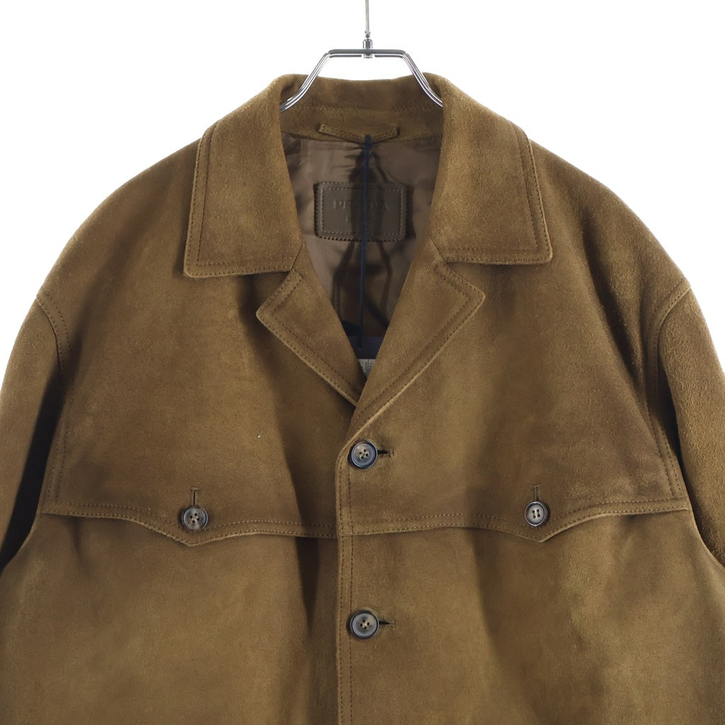 PRADA(プラダ) 25AW suede jacket スエードレザー バック トライアングル ワッペンロゴ ジャケット ブラウン UPW567