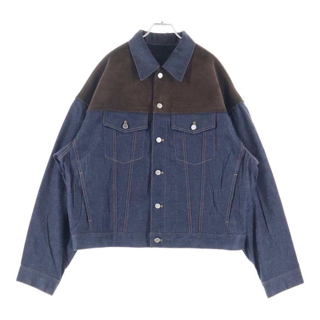 PRADA(プラダ) Denim and suede blouson jacket スエードレザー切り替え デニム トラッカー ジャケット ブルゾン インディゴ/ブラウン GEB291